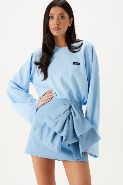 Юбка А-образная мини из джинса, голубая, демисезонная ANNETE A1427 - фото 6