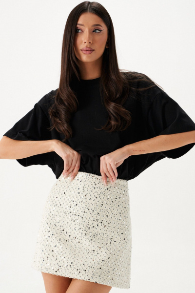 Юбка мини с пайетками и перфорацией, белая, демисезонная ANNETE A1428 - фото 11