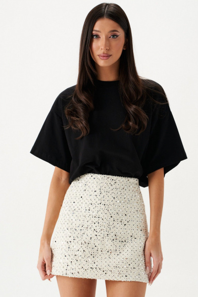 Юбка мини с пайетками и перфорацией, белая, демисезонная ANNETE A1428 - фото 9