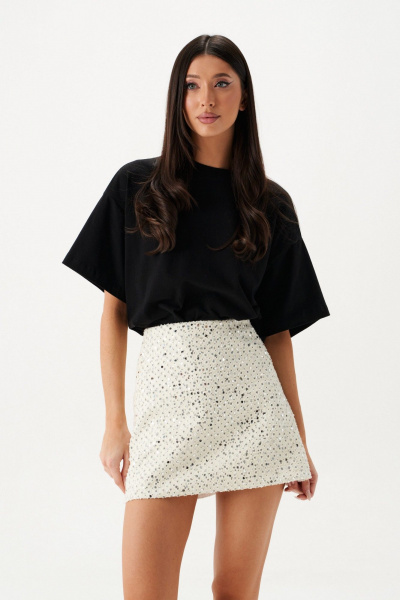 Юбка мини с пайетками и перфорацией, белая, демисезонная ANNETE A1428 - фото 8