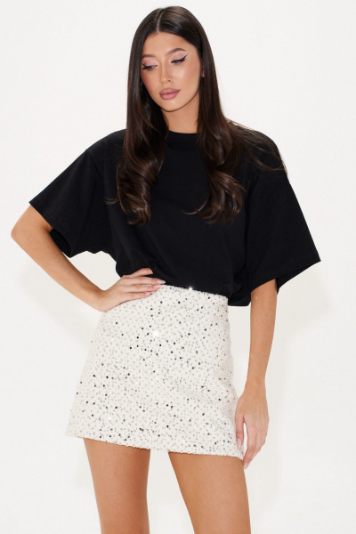 Юбка мини с пайетками и перфорацией, белая, демисезонная ANNETE A1428 - фото 5