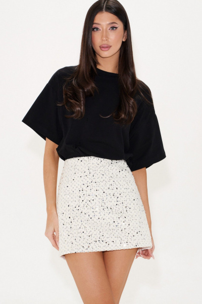 Юбка мини с пайетками и перфорацией, белая, демисезонная ANNETE A1428 - фото 4