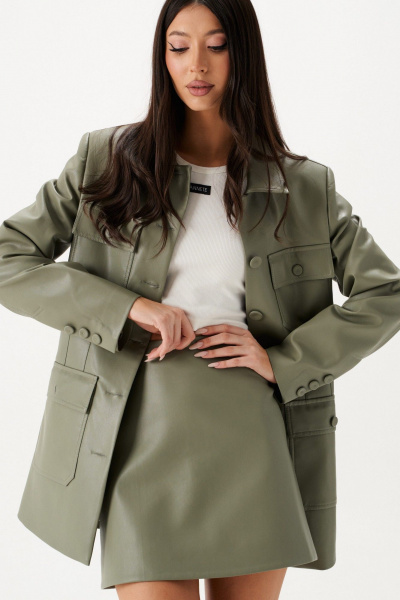 Юбка из эко-кожи полуприлегающая, зеленая, круглый год ANNETE A1429 - фото 5