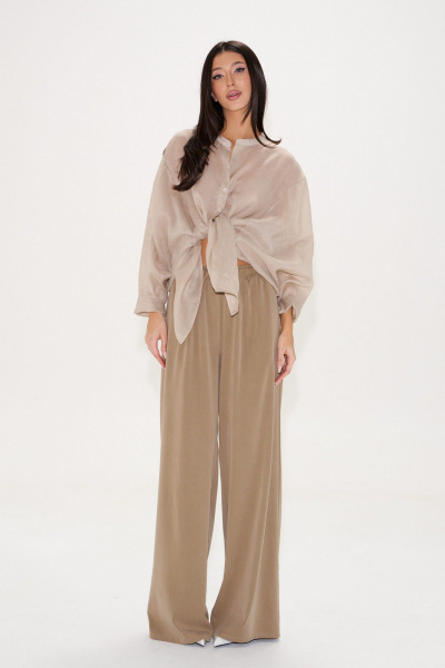 Тканевые брюки свободные с поясом на кулиске, хаки, круглый год ANNETE A1433 - фото 9