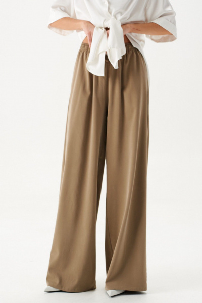 Тканевые брюки свободные с поясом на кулиске, хаки, круглый год ANNETE A1433 - фото 6