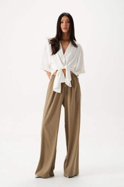 Тканевые брюки свободные с поясом на кулиске, хаки, круглый год ANNETE A1433 - фото 5