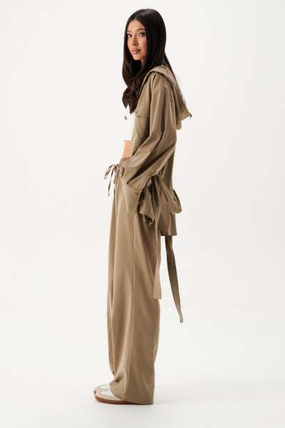 Мягкие прямые брюки с кулиской, хаки, круглый год ANNETE A1434 - фото 4