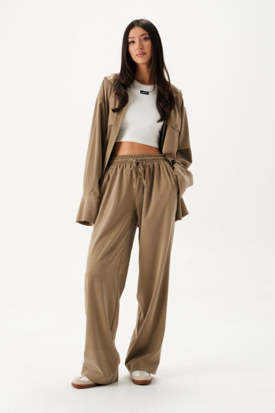 Мягкие прямые брюки с кулиской, хаки, круглый год ANNETE A1434 - фото 1