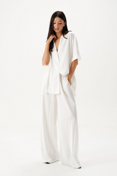 Струящиеся брюки из ткани, молочные, круглый год ANNETE A1435 - фото 10