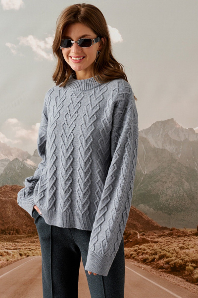 Серый свободный джемпер с длинным рукавом и спущенной линией плеча Barbara Geratti С1214В BG серый - фото 1