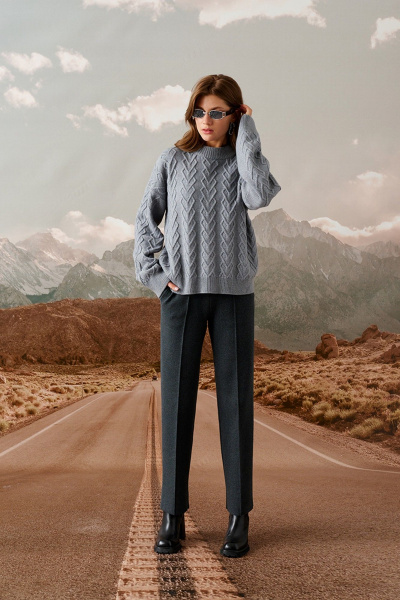 Серый свободный джемпер с длинным рукавом и спущенной линией плеча Barbara Geratti С1214В BG серый - фото 3