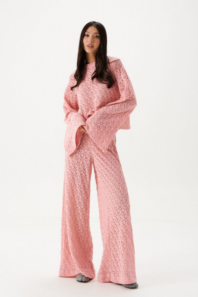 Брюки прямого кроя из трикотажного узорного полотна с резинкой ANNETE A1448 - фото 1