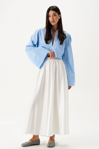 Голубая рубашка свободного кроя из хлопка в стиле на каждый день ANNETE A2073 - фото 2