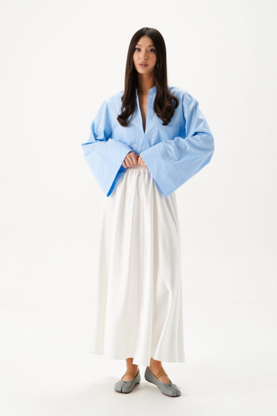 Голубая рубашка свободного кроя из хлопка в стиле на каждый день ANNETE A2073 - фото 1