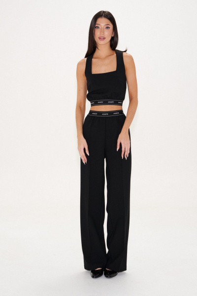 Черный укороченный топ из костюмной ткани для повседневной ношки ANNETE A2077 - фото 8