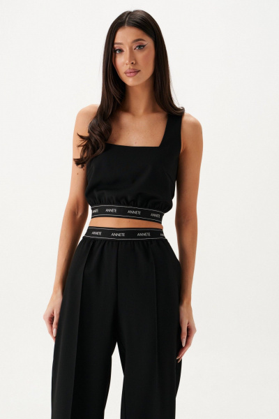 Черный укороченный топ из костюмной ткани для повседневной ношки ANNETE A2077 - фото 6