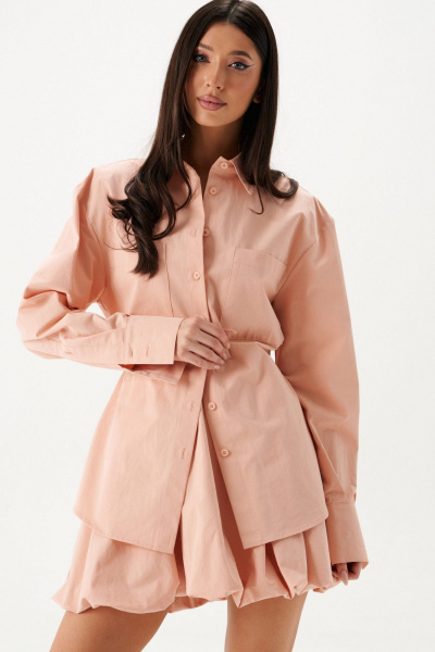 Розовая хлопковая рубашка с подплечниками и карманами ANNETE A2078 - фото 7