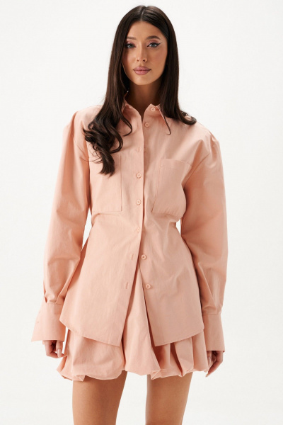 Розовая хлопковая рубашка с подплечниками и карманами ANNETE A2078 - фото 6