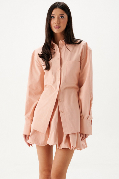 Розовая хлопковая рубашка с подплечниками и карманами ANNETE A2078 - фото 1