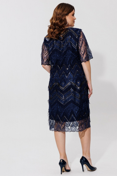 Элегантное двухслойное платье с вышивкой и атласной подкладкой BRELA 2392 синий - фото 2