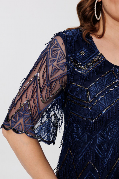 Элегантное двухслойное платье с вышивкой и атласной подкладкой BRELA 2392 синий - фото 6