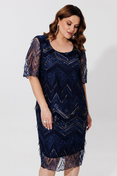Элегантное двухслойное платье с вышивкой и атласной подкладкой BRELA 2392 синий - фото 5
