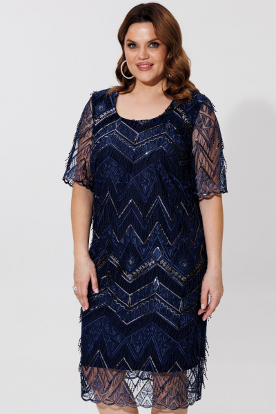 Элегантное двухслойное платье с вышивкой и атласной подкладкой BRELA 2392 синий - фото 4