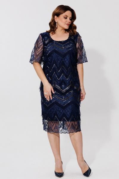 Элегантное двухслойное платье с вышивкой и атласной подкладкой BRELA 2392 синий - фото 3
