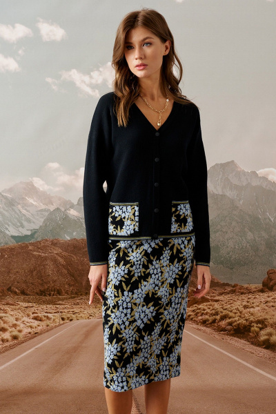 Кардиган прямого силуэта с накладными карманами Barbara Geratti С4559BG чёрный/голубой - фото 3