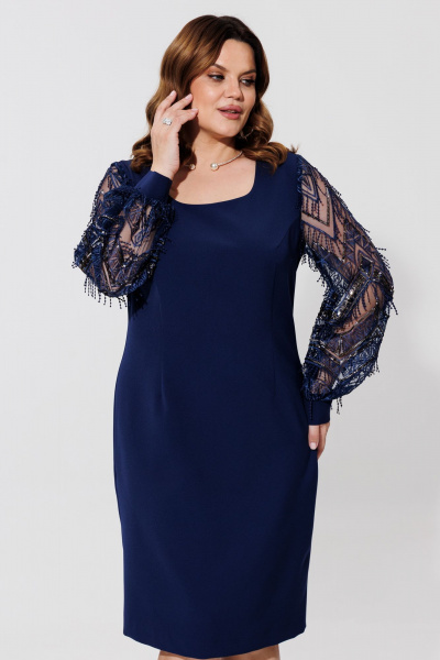 Миди платье с кружевными рукавами и классическим кроем BRELA 2393 синий - фото 6