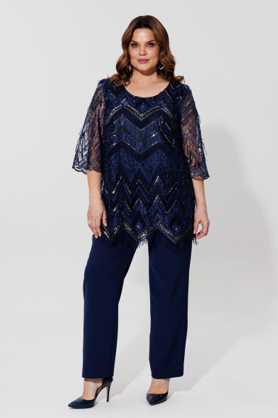 Блузка и брюки костюм прямого силуэта из текстиля BRELA 2394 синий - фото 3