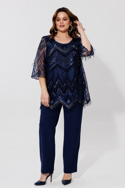 Блузка и брюки костюм прямого силуэта из текстиля BRELA 2394 синий - фото 1