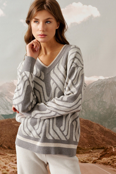 Джемпер свободного силуэта с V-образной горловиной Barbara Geratti С4569BG беж/св.беж - фото 1
