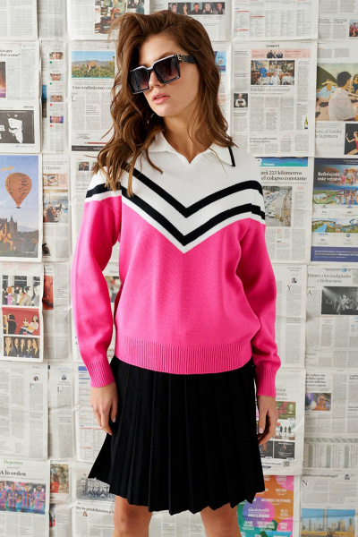 Джемпер свободного кроя с отложным воротником Barbara Geratti С4250BG фуксия/белый - фото 4