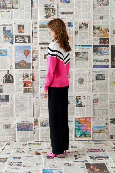 Джемпер свободного кроя с отложным воротником Barbara Geratti С4250BG фуксия/белый - фото 3