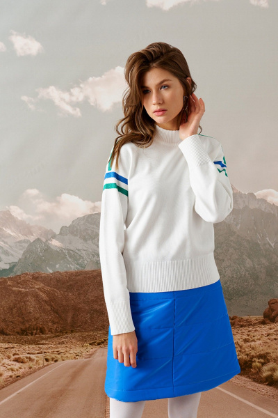 Джемпер полуприлегающего силуэта с круглым вырезом Barbara Geratti С4330BG белый/изумруд - фото 1