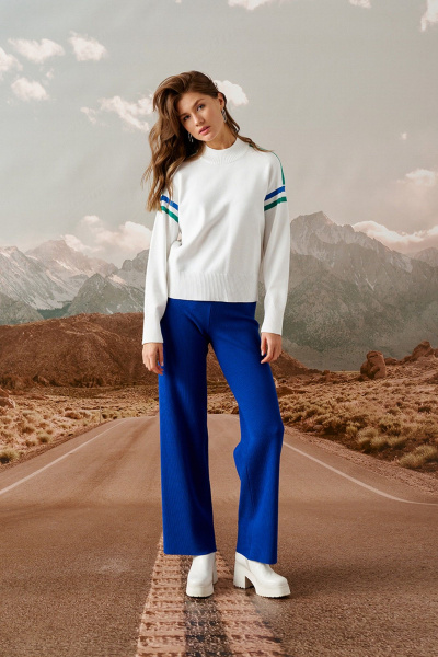 Джемпер полуприлегающего силуэта с круглым вырезом Barbara Geratti С4330BG белый/изумруд - фото 3