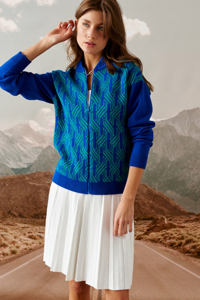 Кардиган прямого силуэта с застёжкой и стойкой из трикотажа Barbara Geratti С4571BG синий/изумруд - фото 1