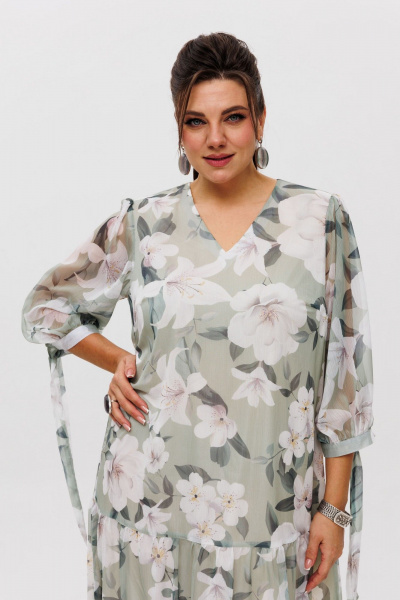 Платье шифон с романтичным воланом и V-образным вырезом Anelli 1457 нежная_весна - фото 9