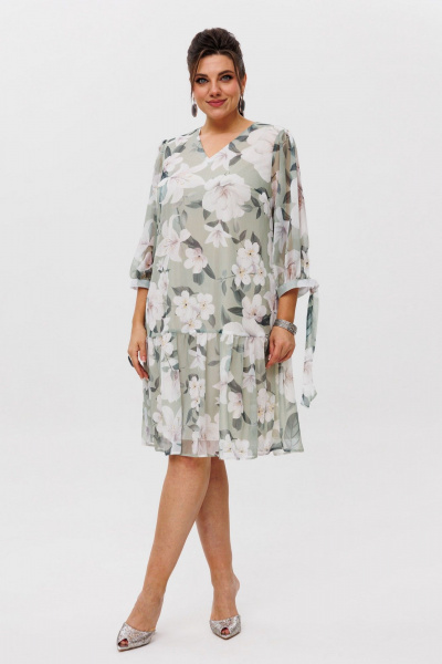 Платье шифон с романтичным воланом и V-образным вырезом Anelli 1457 нежная_весна - фото 6