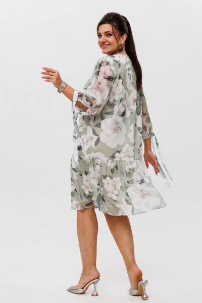 Платье шифон с романтичным воланом и V-образным вырезом Anelli 1457 нежная_весна - фото 4