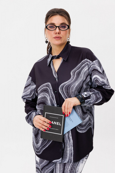 Блуза с воротником стойкой и брюки свободного кроя Anelli 1514 мрамор - фото 9