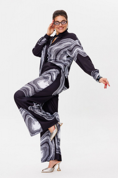 Блуза с воротником стойкой и брюки свободного кроя Anelli 1514 мрамор - фото 7