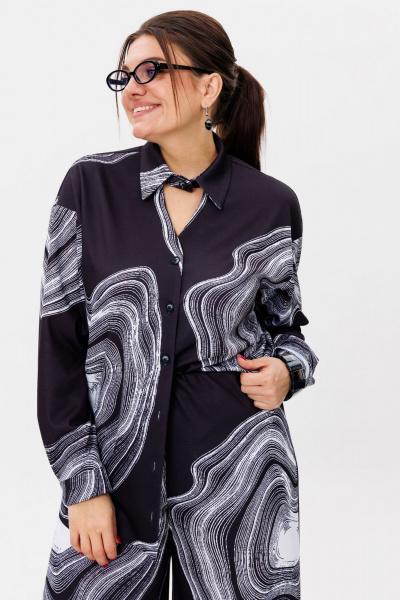 Блуза с воротником стойкой и брюки свободного кроя Anelli 1514 мрамор - фото 6