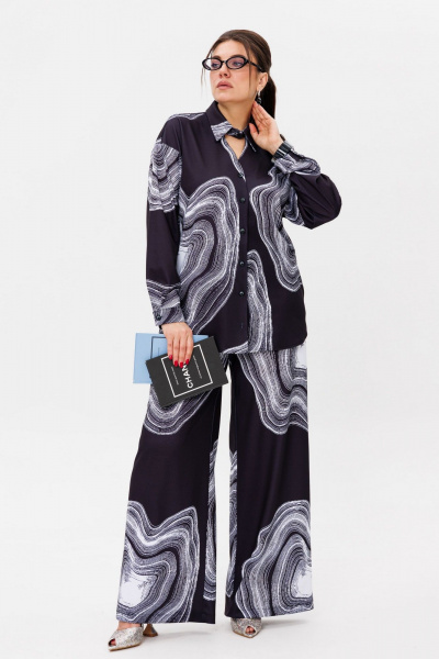 Блуза с воротником стойкой и брюки свободного кроя Anelli 1514 мрамор - фото 5
