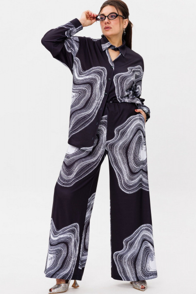 Блуза с воротником стойкой и брюки свободного кроя Anelli 1514 мрамор - фото 1