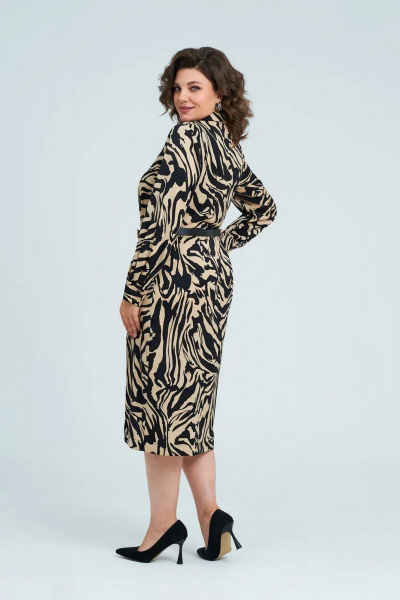 Платье с анималистичным принтом и съемным поясом Rishelie 966 бежевый-черный - фото 9