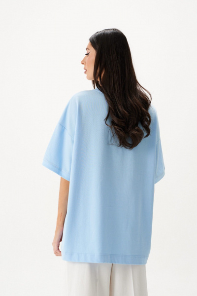 Футболка голубого цвета из хлопка с объемной печатью ANNETE A2085 - фото 5