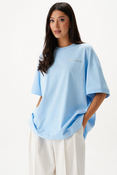 Футболка голубого цвета из хлопка с объемной печатью ANNETE A2085 - фото 1