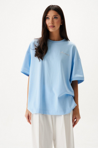Футболка голубого цвета из хлопка с объемной печатью ANNETE A2085 - фото 3